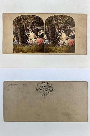Un toast lord d'un pique-nique entre amis, Vintage albumen print, ca.1860, Stéréo