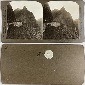 Hawaii, Montagne et précipice, Vintage silver print, ca.1900, Stéréo