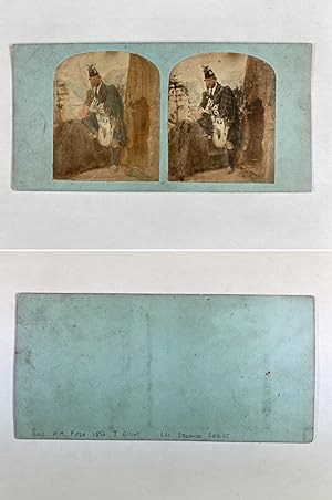 Piper, joueur de cornemuse, Vintage albumen print, 1856, Stéréo