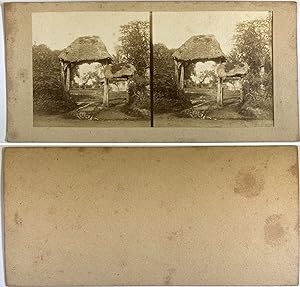 Entrée au toit de chaume, Vintage albumen print, ca.1870, Stéréo