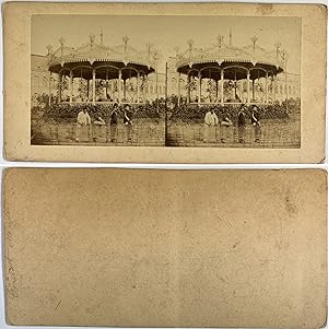 Préparatifs d'un spectacle dans un rotonde, Vintage albumen print, ca.1870, Stéréo