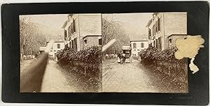 Cheval attelé sur une route rurale, Vintage print, ca.1890, Stéréo