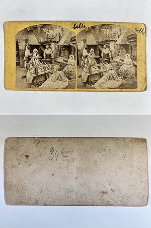 Travail manuel dans un cour, Vintage albumen print, ca.1860, Stéréo