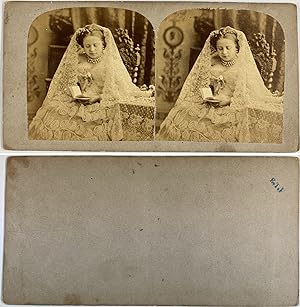 Femme au voile lisant un livre, Vintage albumen print, ca.1860, Stéréo