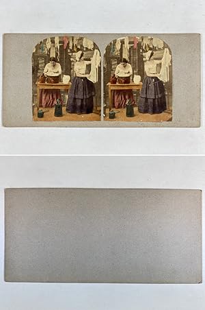 Blanchisseuses, Vintage albumen print, ca.1860, Stéréo