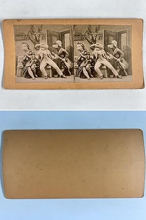 Scène, En costume de lapin et rat, Vintage albumen print, ca.1860, Stéréo
