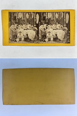 Blanchisseuses au travail, Vintage albumen print, ca.1870, Stéréo
