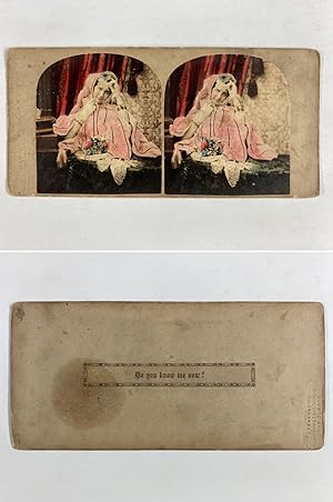 Femme soulevant son masque, Vintage albumen print, ca.1860, Stéréo