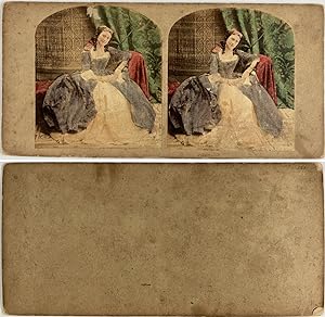 Femme dans un fauteuil, Vintage albumen print, ca.1860, Stéréo