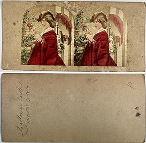 Jeune femme au panier de fleurs, Vintage albumen print, ca.1860, Stéréo