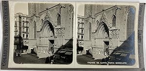 Espagne, Barcelone, Façade de Santa Maria, Vintage silver print, ca.1900, Stéréo