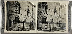 Espagne, Barcelone, Façade de la Casa Consistorial, Vintage silver print, ca.1900, Stéréo