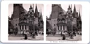 Pologne, Wroc?aw (Breslau), Monument au Kaiser Friedrich Wilhelm III, Vintage print, ca.1900, Stéréo