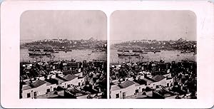 Istanbul (Constantinople), Panorama de la Tour Gala, Vintage print, ca.1900, Stéréo