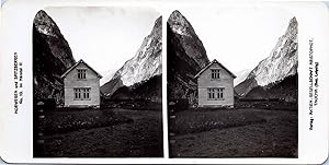 Norvège, Maison dans une vallée, Vintage print, ca.1900, Stéréo