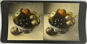 Still Life, Bowl of fruit, stereo, hand tinted, 1904