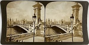 Exposition de Paris, Pont Alexandre III et Palais des Invalides, Vintage print, ca.1900, Stéréo