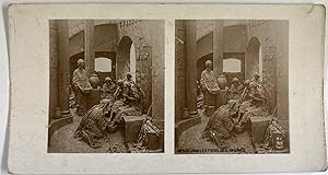 Scène religieuse, Jésus lave les pieds des apôtres, Vintage print, ca.1890, Stéréo