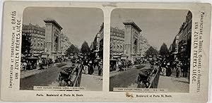 Paris, Boulevard et la Porte Saint-Denis, Vintage silver print, ca.1900, Stéréo