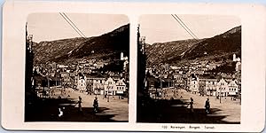Norvège, Bergen, Place centrale, Vintage print, ca.1900, Stéréo