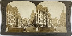 Kelley, Switzerland, Bern, stereo, Bagpiper fountain and Spitalgasse, 1901