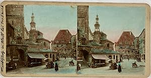 Autriche, Innsbruck, Place du Marché, Vintage print, circa 1900, Stéréo