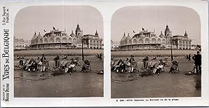 Belgique, Ostende, la plage et le Kursaal, Vintage print, ca.1900, Stéréo