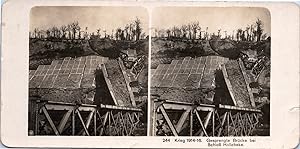 Guerre 1914/18, Allemagne, Pont détruit près du Château Hollebeke, Vintage print, ca.1916, Stéréo