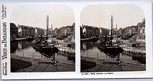 Belgique, Louvain (Leuven), le bassin et ses bateaux, Vintage print, ca.1910, Stéréo