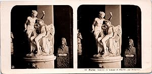 Paris, Louvre, Sculpture de l'Amour et Psyché par Delaistre, Vintage print, ca.1900, Stéréo