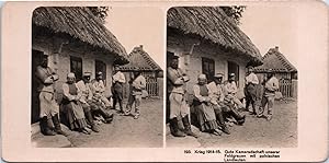 Guerre 1914/18, Pologne, Szczytno (Ortelsburg), Soldats avec paysans, Vintage print, ca.1915, Stéréo