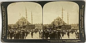 Turquie, Constantinople, Mosquée de la Validée (Yeni Valide Camii ), Vintage print, ca.1900, Stéréo