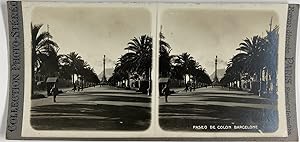 Espagne, Barcelone, Paseo de Colon, Vintage silver print, ca.1900, Stéréo