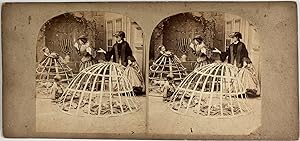 Garçons jouant dans des cerceaux de crinoline Vintage print, ca.1860, Stéréo