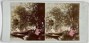 Sortie en barque, Vintage print, ca.1880, Stéréo