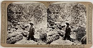 Guerre 1914/18, Gallipoli, Soldat devant un campement, Vintage print, 1916, Stéréo