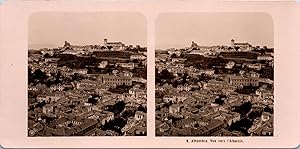 Espagne, Granada, vue du quartier Albaicín depuis l'Alhambra, Vintage print, ca.1890, Stéréo