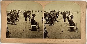 Kilburn, USA, Atlantic City, Holding down his life preserver, stereo, 1896