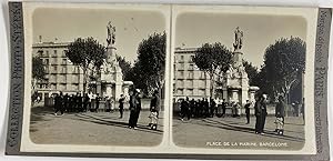 Espagne, Barcelone, Place de la Marine, Vintage silver print, ca.1900, Stéréo