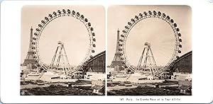 Paris, la Grande roue et la Tour Eiffel, Vintage print, ca.1900, Stéréo