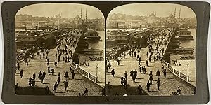 White, Turkey, Constantinople, stereo, Outer Bridge and Stamboul from Galata, 1901