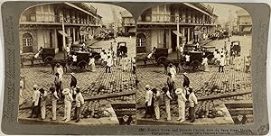 Underwood, Philippines, stereo, Manila, Rosario Street and Binondo Church, ca.1899
