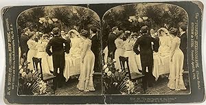 Un toast lors d'un mariage, Vive la Mariée, Vintage print, ca.1900, Stéréo