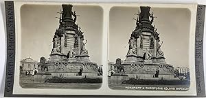 Espagne, Barcelone, Monument à Christophe Colomb, Vintage silver print, ca.1900, Stéréo