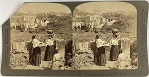 Mexique, (Xalapa) Jalapa, Vue de la ville et femmes portant des pots, Vintage print, ca.1890, Stéréo