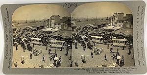 Turquie, Constantinople, Place du Marché près du Pont Galata, Vintage print, ca.1900, Stéréo