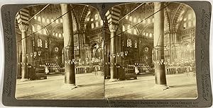 Turquie, Constantinople, Intérieur de la Mosquée Suleiman, Vintage print, ca.1880, Stéréo