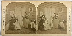Belgique, Le Mari surpris par sa femme 5, Vintage print, circa 1890, Stéréo