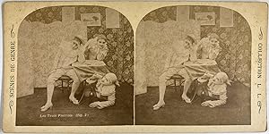 Belgique, Scènes de genre, Les Trois Pierrots 2, Vintage print, circa 1890, Stéréo