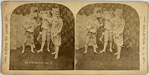 Belgique, Scènes de genre, Les Trois Pierrots 1, Vintage print, circa 1890, Stéréo